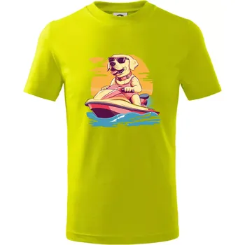 Zlatý retrívr na vodním skútru - Tričko dětské bavlněné - 98 cm / 2 roky ( Limetková )