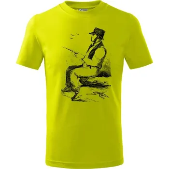 Kreslený pán s kloboukem na rybách - Tričko dětské bavlněné - 98 cm / 2 roky ( Limetková )
