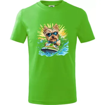 Chlapecké tričko Yorkšírský teriér na vodním skútru - Tričko dětské bavlněné - 98 cm / 2 roky ( Apple Green )