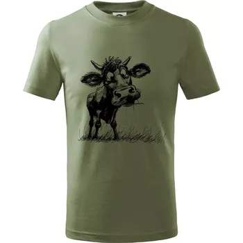 Černobílá karikatura kráva stojící - Tričko dětské bavlněné - 98 cm / 2 roky ( Khaki )