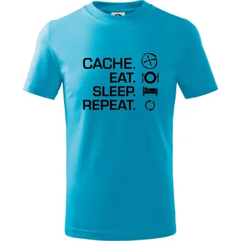 Chlapecké tričko Eat sleep repeat Cache - Tričko dětské bavlněné - 98 cm / 2 roky ( Světlý tyrkys )
