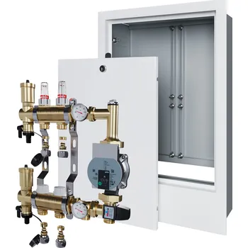 rozdělovač topení Rozdělovač pro podlahové topení 2 okruhy s čerpadlem WILO a podomítkovou skříní + PEX