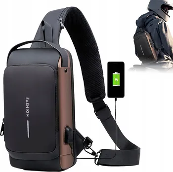 PROSTORNÁ PÁNSKÁ TAŠKA BATOH PŘES RAMENO LEDVINKA ČERNÁ VODĚODOLNÁ USB