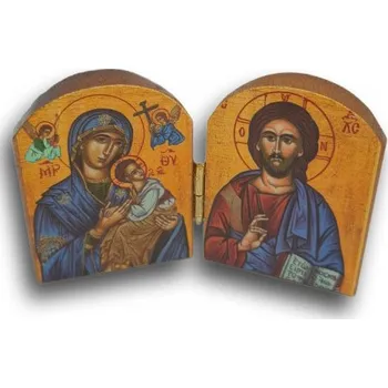 Dřevěný řecký diptych – Kristus Pantokrator a Panna Maria Ustavičné Pomoci