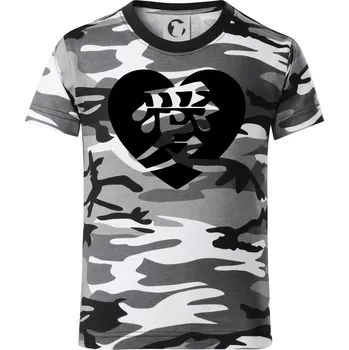 Chlapecké tričko Láska japonština čínština - Dětské maskáčové triko - 134 cm/8 let ( Šedý maskáč )