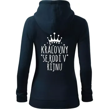 Dámská mikina Královny se rodí v řijnu - Dámská mikina trendy zipper s kapucí - XL ( Námořní modrá (velmi tmavá - téměř černá) )