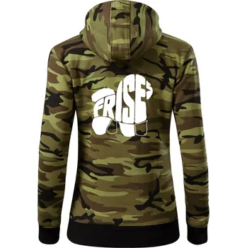 Dámská mikina Bišonek - fries nápis v těle - Dámská mikina trendy zipper s kapucí - M ( Zelený maskáč )