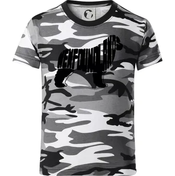 Chlapecké tričko Novofundlandský pes - nápis v tělě - Dětské maskáčové triko - 134 cm/8 let ( Šedý maskáč )