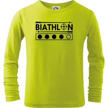 Chlapecké oblečení Biathlon terč a hůlky - Triko dětské Long Sleeve - 146 cm/10 let ( Limetková )
