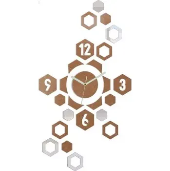 Hodiny 3D nalepovací hodiny Hexagon měděné
