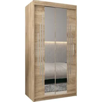 Šatní skříň Šatní skříň s posuvnými dveřmi a dvoudílným zrcadlem YORK1 - 100x200cm -Dub Sonoma-
