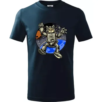 Kočičí astronaut - Tričko dětské bavlněné - 98 cm / 2 roky ( Námořní modrá (velmi tmavá - téměř černá) )