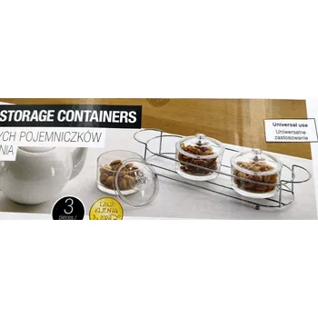Dóza na potraviny SADA SKLENĚNÝCH NÁDOB NA SKLADOVÁNÍ V KOVOVÉM PODNOSU SMUKEE