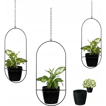 Květináč Nástěnný kovový Držák Na Květináč do podkroví, černý Ovál Závěsný Květináč