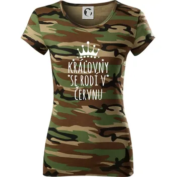 Dámské tričko Královny se rodí v červnu - Dámské maskáčové triko - XL ( Hnědý maskáč )