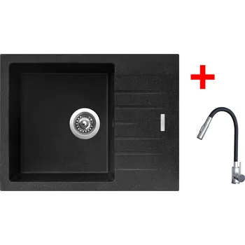 Granitový dřez Set Sinks PERFECTO 650 + baterie ELASTA S nerez/černá Barva: Černá granitová, Označení: Granblack