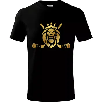 Chlapecké tričko Lev s hokejkami - zlatý potisk - Tričko dětské bavlněné - 98 cm / 2 roky ( Černá )