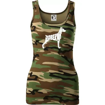 Dámské tričko Dobrmans - nápis v tělě - Dámské Maskáčové tílko - M ( Hnědý maskáč )