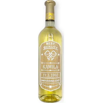 GRAVENO Bílé víno s dřevěnou etiketou - vlastní text