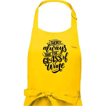 Kuchyňská zástěra There always time for glass of wine - Dámská zástěra na vaření - Univerzální velikost ( Žlutá )