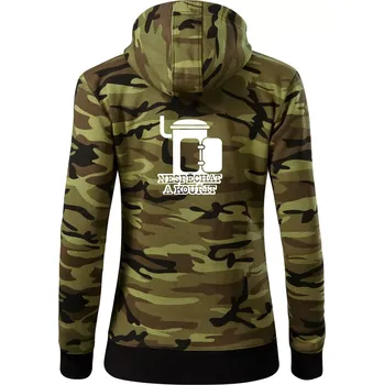 Dámská mikina Nespěchat a kouřit - Dámská mikina trendy zipper s kapucí - XL ( Zelený maskáč )