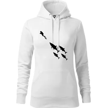 Dámská mikina Potápěč žraloci - Mikina dámská Cape s kapucí - S ( Bílá )