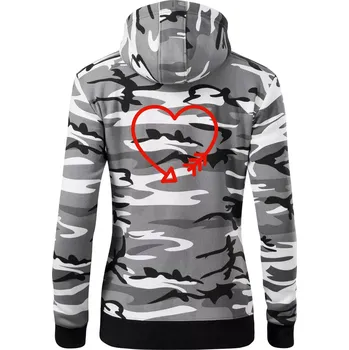 Dámská mikina Srdce šíp - Dámská mikina trendy zipper s kapucí - 2XL ( Šedý maskáč )