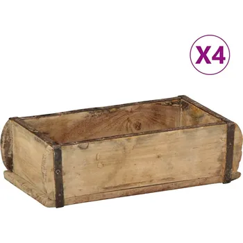 Podnos 4 pcs Hnědá 30 x 15 x 9 cm Masivní obnovované dřevo IM_4019609