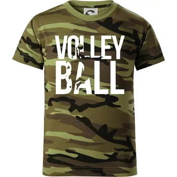 Volleyball nápis - Dětské maskáčové triko - 146 cm/10 let ( Zelený maskáč )