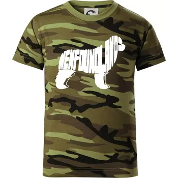 Chlapecké tričko Novofundlandský pes - nápis v tělě - Dětské maskáčové triko - 134 cm/8 let ( Zelený maskáč )