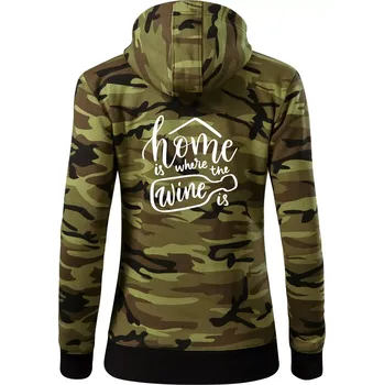 Dámská mikina Home is where wine is - Dámská mikina trendy zipper s kapucí - 2XL ( Zelený maskáč )