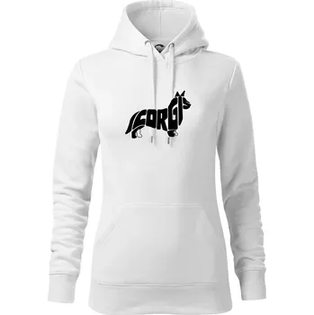 Dámská mikina Corgi - nápis v těle - Mikina dámská Cape s kapucí - L ( Bílá )