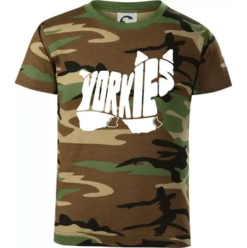 Chlapecké tričko Jorkšírský teriér - Yorkie - Nápis v těle - Dětské maskáčové triko - 134 cm/8 let ( Hnědý maskáč )