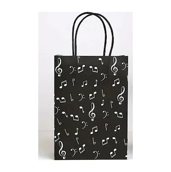 Černá papírová taška s potiskem not