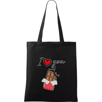 Nákupní taška I love you and chocolate - Taška bavlněná - 42 x 38 cm ( Černá )