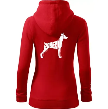 Dámská mikina Dobrmans - nápis v tělě - Dámská mikina trendy zipper s kapucí - L ( Červená )