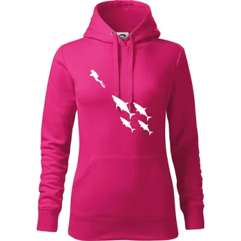 Dámská mikina Potápěč žraloci - Mikina dámská Cape s kapucí - S ( Purpurová )