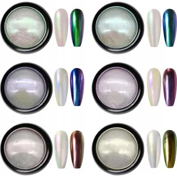 Lak na nehty 6 X PERLEŤOVÝ PRÁŠEK NA NEHTY EFEKT MOŘSKÉ PANNY ZRCADLOVÝ LESK PALETKA PRO HYBRIDNÍ LAK