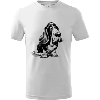 Chlapecké tričko Černobílá karikatura baset - Tričko dětské bavlněné - 98 cm / 2 roky ( Bílá )