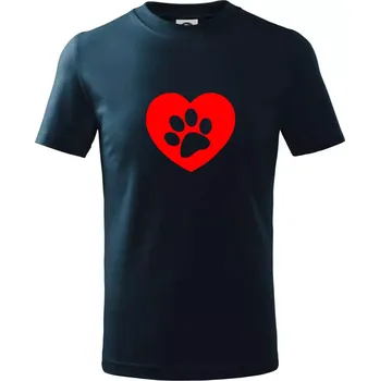 Chlapecké tričko Tlapka v srdci - Tričko dětské bavlněné - 98 cm / 2 roky ( Námořní modrá (velmi tmavá - téměř černá) )