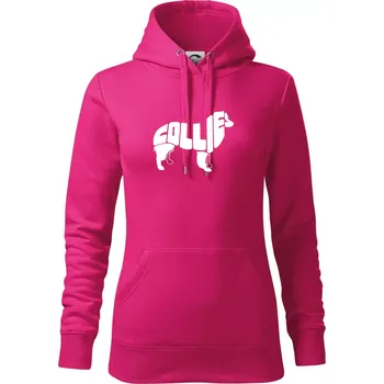 Dámská mikina Border kolie písmo v těle - Mikina dámská Cape s kapucí - S ( Purpurová )