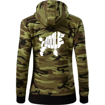 Dámská mikina Pudl - nápis v těle - Dámská mikina trendy zipper s kapucí - S ( Zelený maskáč )