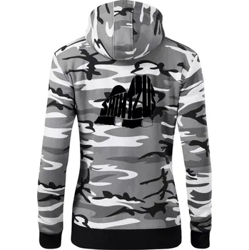 Dámská mikina Shih-tzu - nápis v těle - Dámská mikina trendy zipper s kapucí - L ( Šedý maskáč )