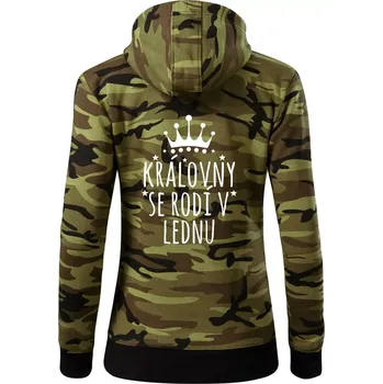 Dámská mikina Královny se rodí v lednu - Dámská mikina trendy zipper s kapucí - S ( Zelený maskáč )