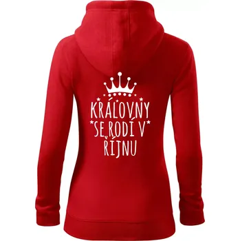 Dámská mikina Královny se rodí v řijnu - Dámská mikina trendy zipper s kapucí - XS ( Červená )