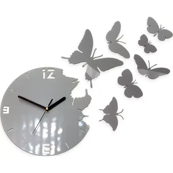Hodiny 3D nalepovací hodiny Butterfly šedé