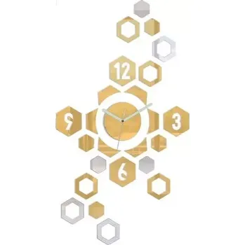 Hodiny 3D nalepovací hodiny Hexagon zlato-zrcadlové