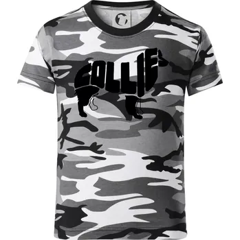 Chlapecké tričko Border kolie písmo v těle - Dětské maskáčové triko - 146 cm/10 let ( Šedý maskáč )