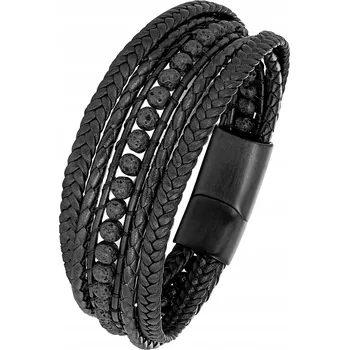 Náramek TOPEKO černý pánský kožený náramek s lávovými kameny délka 23cm