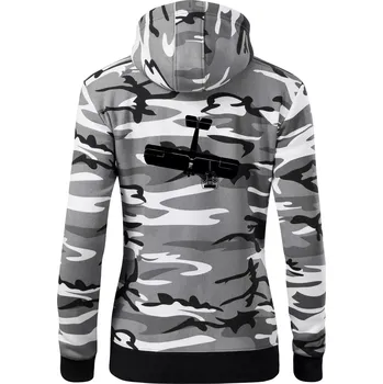 Dámská mikina RC letadlo - Dámská mikina trendy zipper s kapucí - S ( Šedý maskáč )